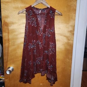 EUC Free People Tank Maroon Floral Tunic Top size XS